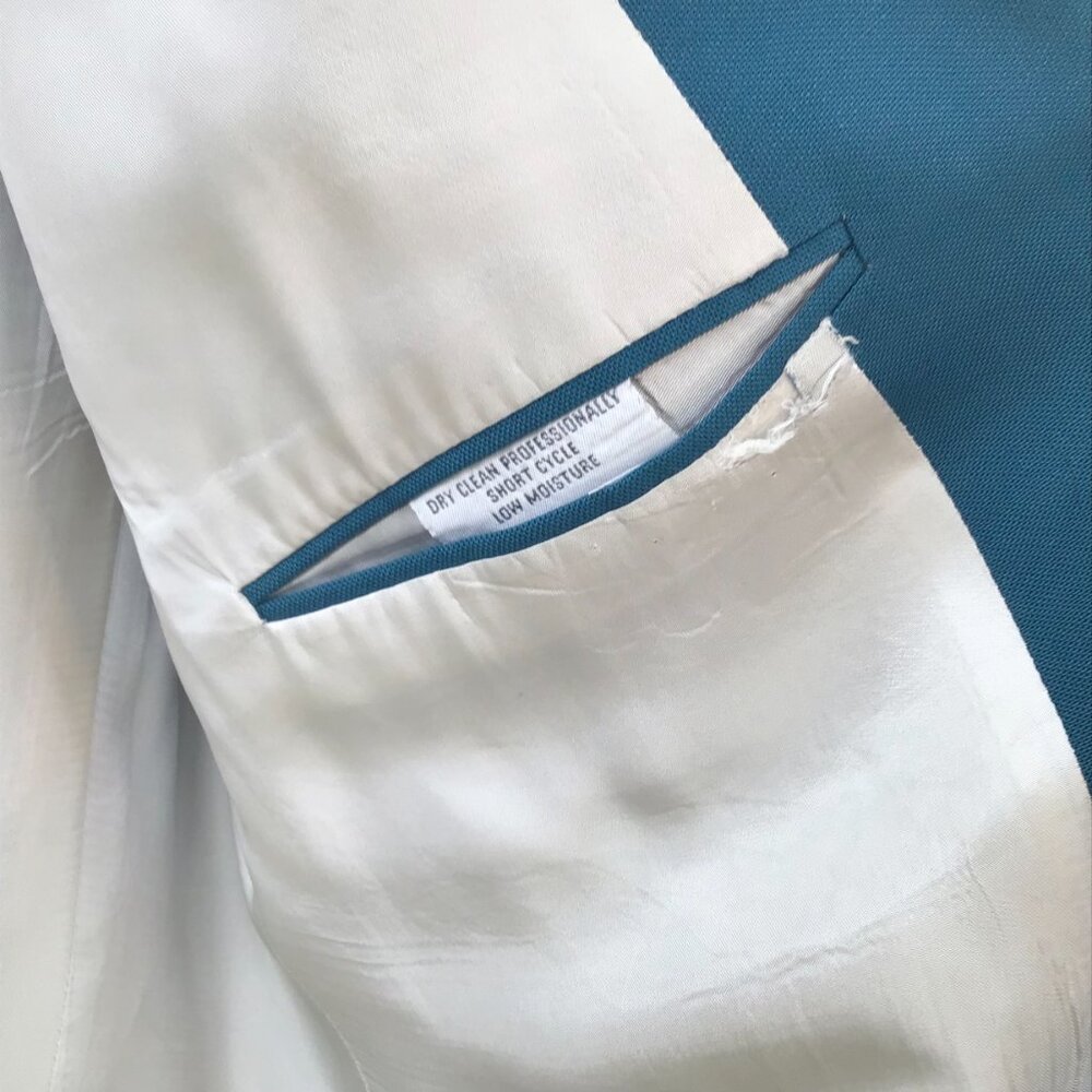 Vintage 46L Men's Teal Blue Blazer Jacket Vented Single Breasted Fully Lined - Picture 13 of 13